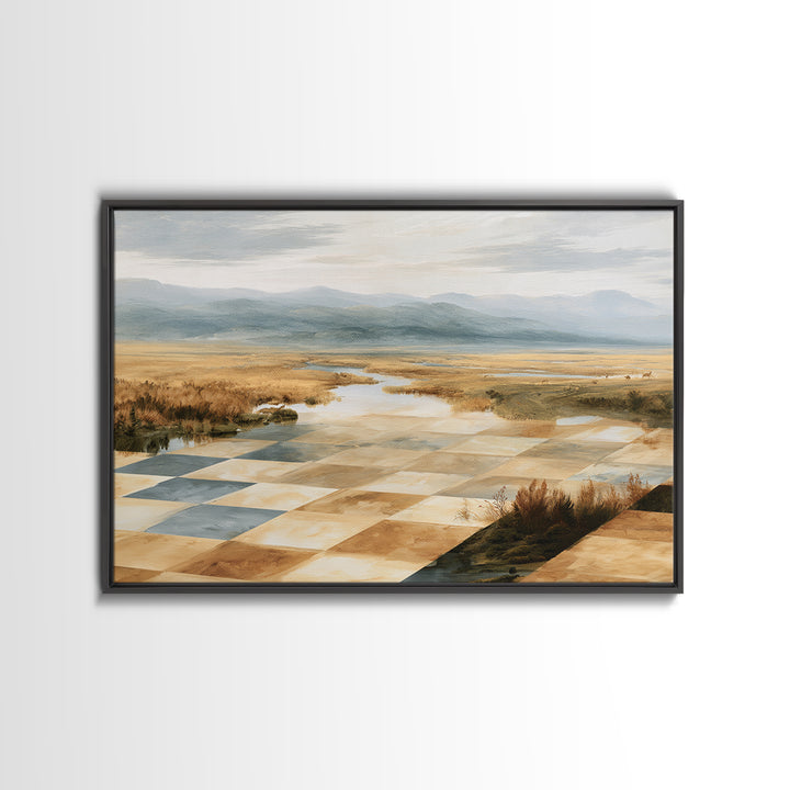 Playful Checkerboard Landscape Canvas Print, Eclectic Art, Art, Living Room Decor, Fine Art, Eclectic, Large Wall Art, ECL-3x2-61