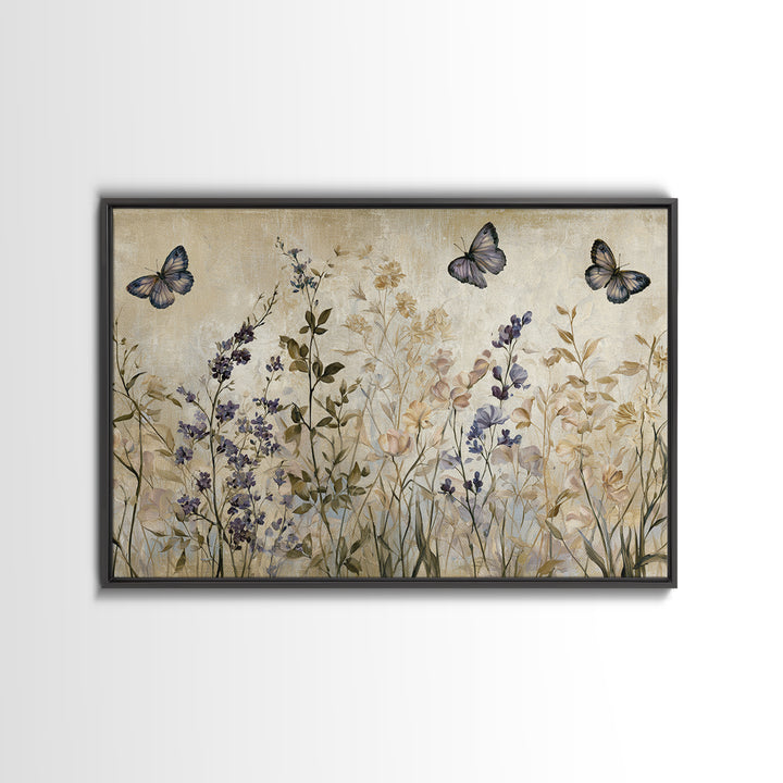 Botanical Collage with Butterflies and Old Paper Framed Canvas Print, Eclectic Art, Wall Decor, Living Room Decor, Eclectic, ECL-3x2-65