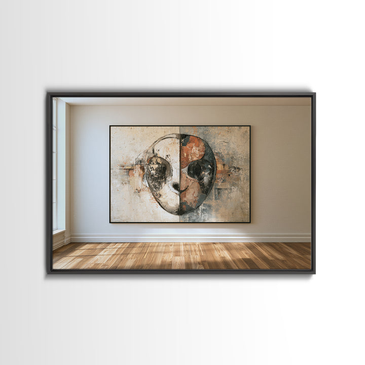 Abstract Mask with Playful Textures Canvas Print, Eclectic Art, Portrait, Living Room Decor, Abstract Art, Eclectic, ECL-3x2-72