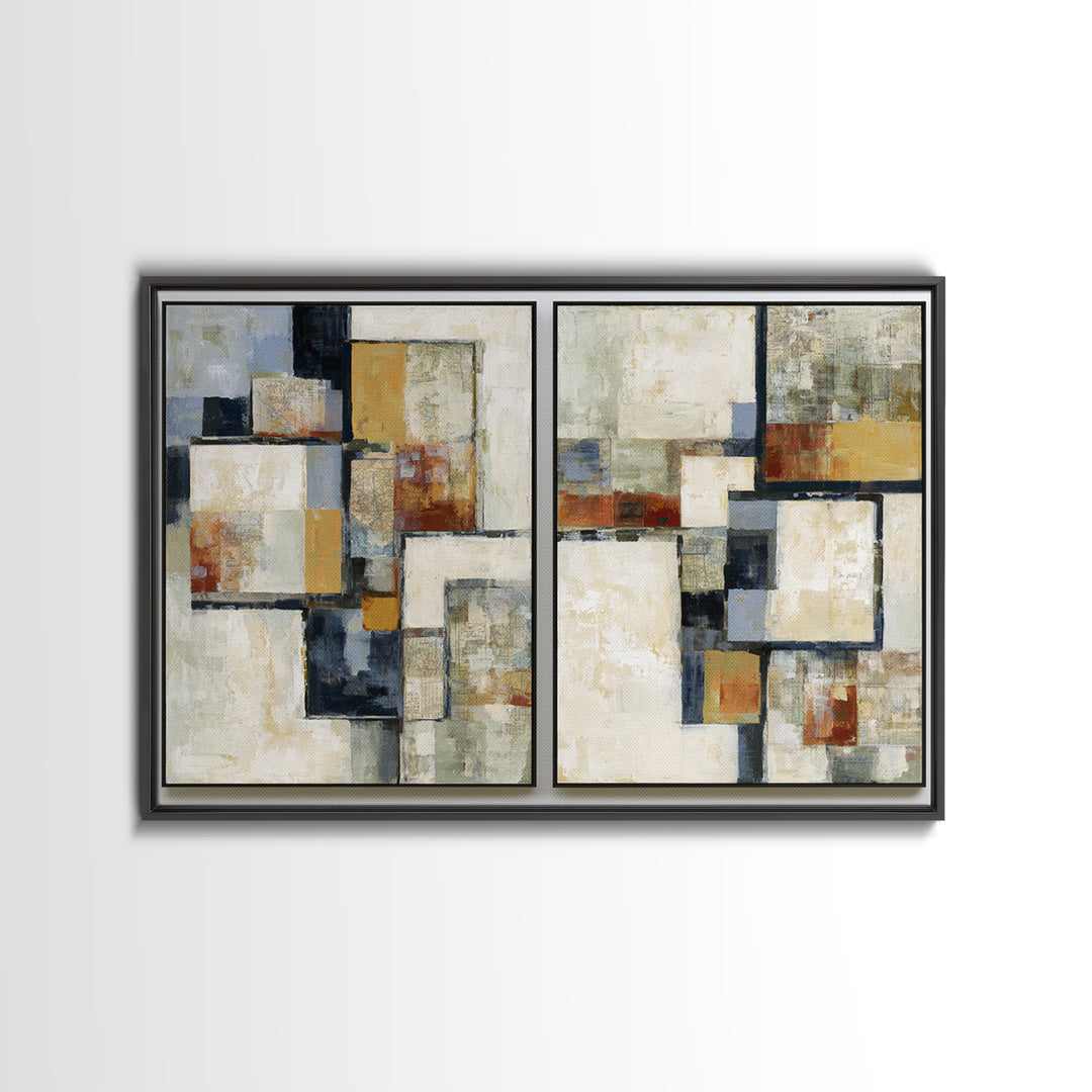 Abstract Shapes Layered Framed Canvas Print, Eclectic Art, Printable Art, Living Room Decor, Abstract Art, Eclectic, ECL-3x2-80