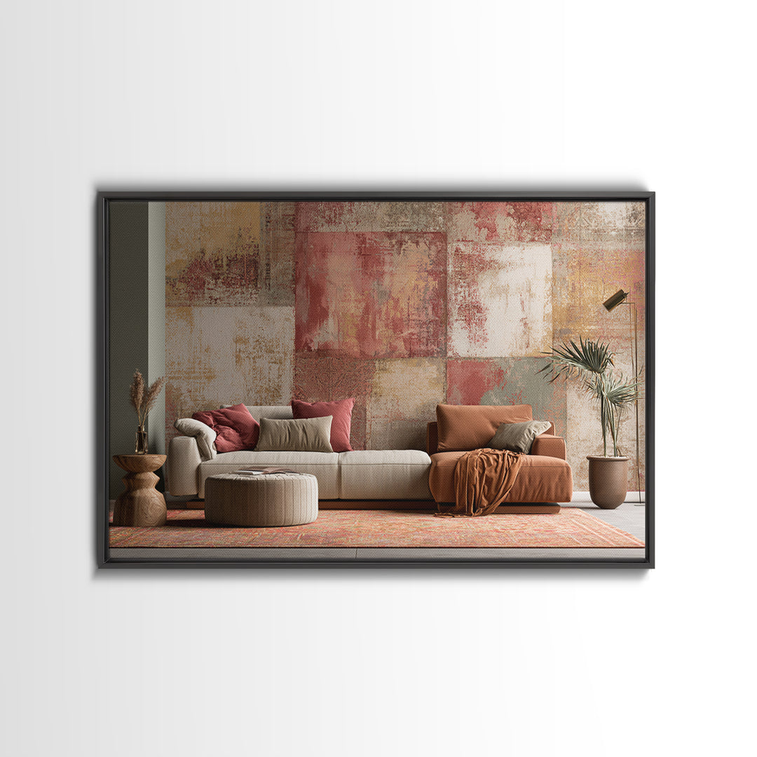 Layered Tapestry Pattern Framed Canvas Print, Eclectic Art, Living Room Decor, Fine Art, Eclectic, Textured Painting, ECL-3x2-92
