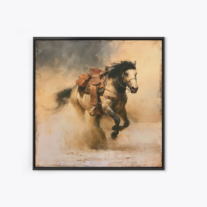 Galloping Horse in Golden Dust and Sunlight Canvas Print, Equestrian Art, Gallery Wall Art, Living Room Decor, Equestrian, EQU-1x1-1