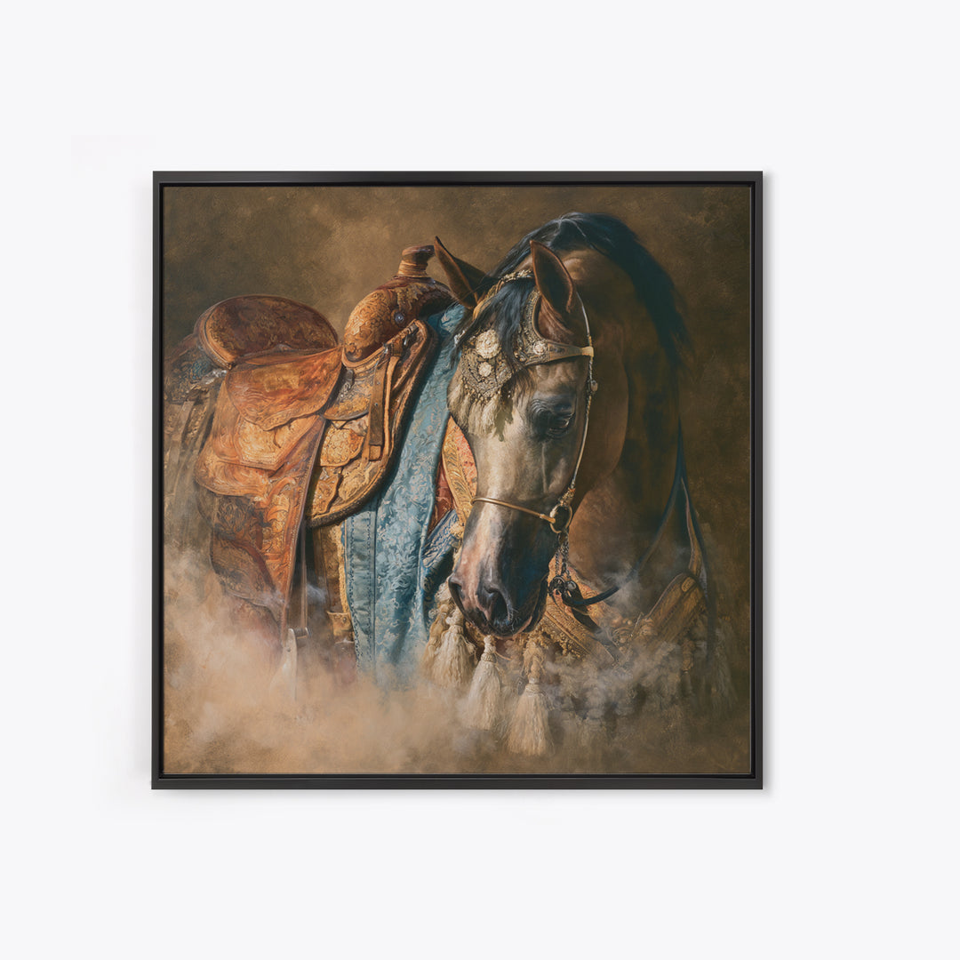 Arabian Horse with Ornate Tack and Silk Canvas Print, Equestrian Art, Living Room Decor, Oil Painting, Equestrian, EQU-1x1-15