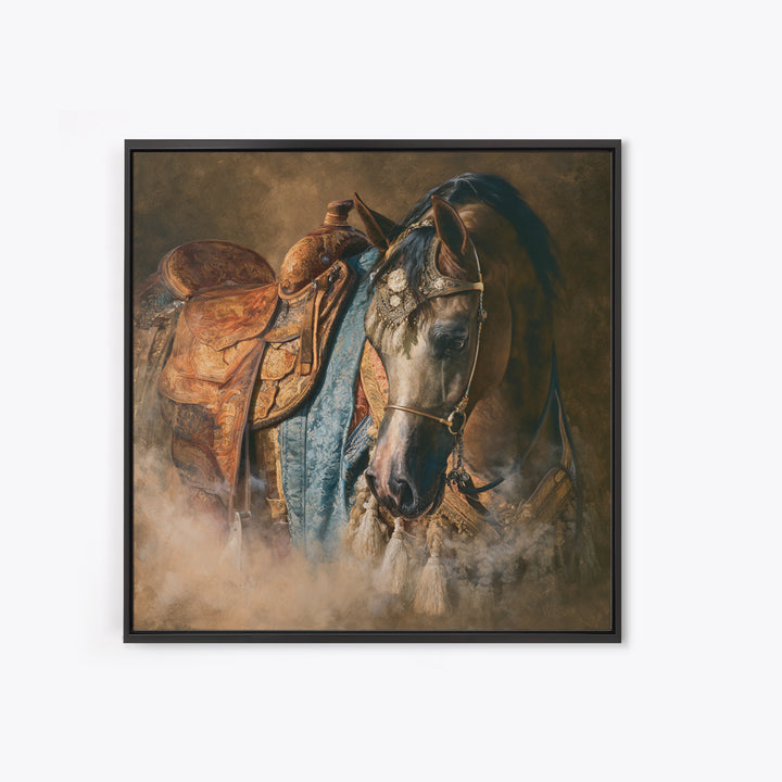 Arabian Horse with Ornate Tack and Silk Canvas Print, Equestrian Art, Living Room Decor, Oil Painting, Equestrian, EQU-1x1-15