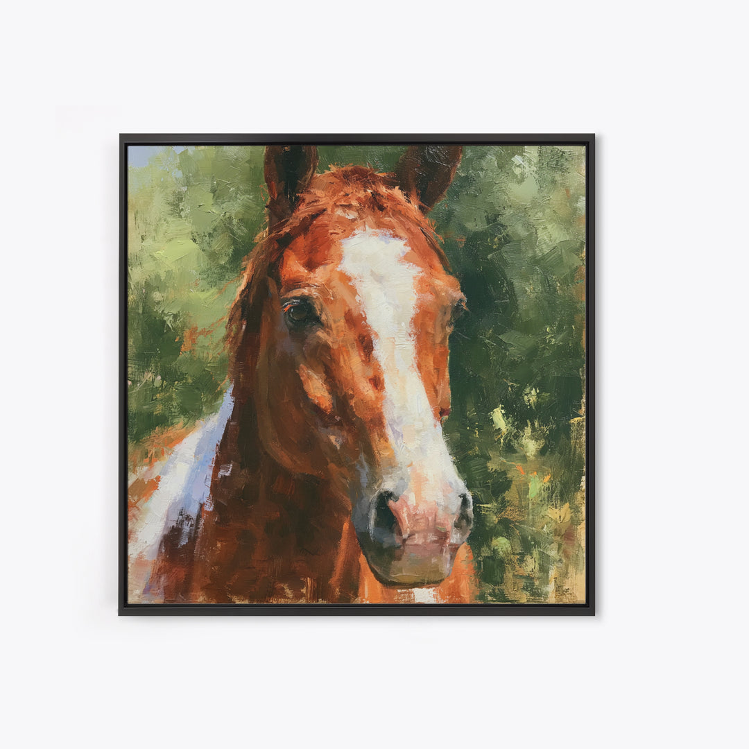 Chestnut Horse Portrait Framed Canvas Print, Equestrian Art, Statement Artwork, Living Room Decor, Fine Art, Equestrian, EQU-1x1-33
