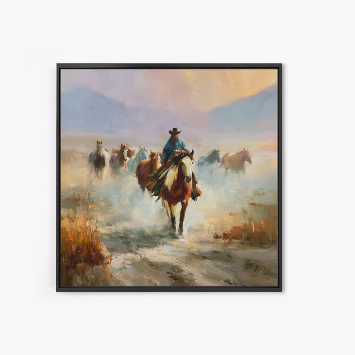Wild Mustang Herd Crossing Desert Plains Canvas Print, Equestrian Art, Printable Art, Living Room Decor, Equestrian, EQU-1x1-56