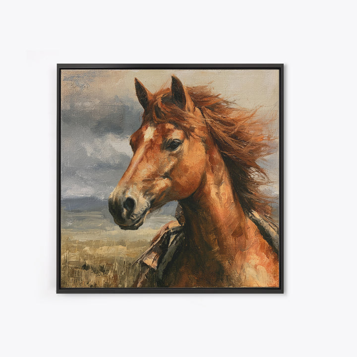 Chestnut Horse Portrait Framed Canvas Print, Equestrian Art, Statement Artwork, Living Room Decor, Fine Art, Equestrian, EQU-1x1-57