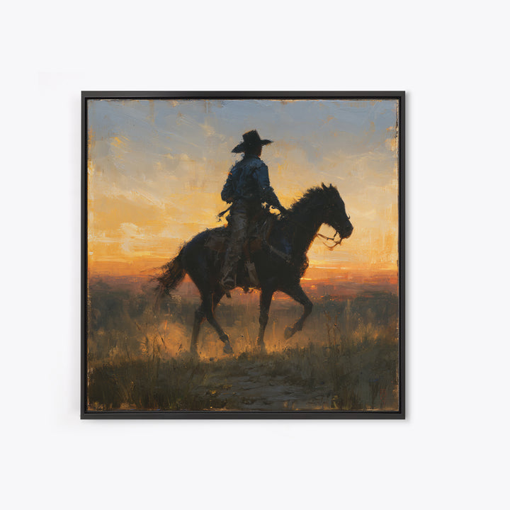 Equestrian Rider Silhouette at Sunrise Canvas Print, Equestrian Art, Modern Decor, Living Room Decor, Fine Art, Equestrian, EQU-1x1-75