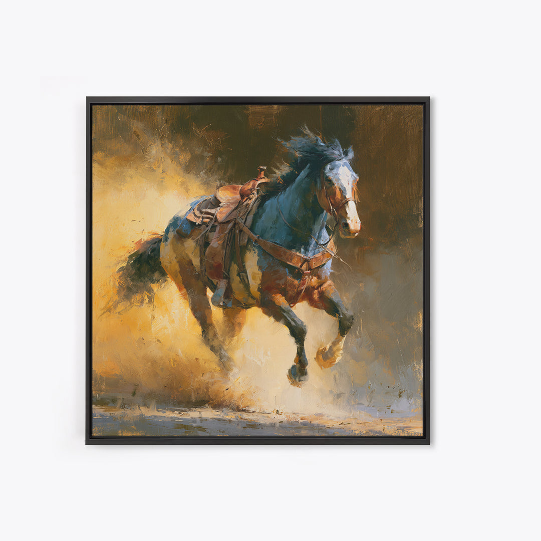 Galloping Horse in Golden Dust and Sunlight Canvas Print, Equestrian Art, Wall Art, Living Room Decor, Oil Painting, Equestrian, EQU-1x1-97