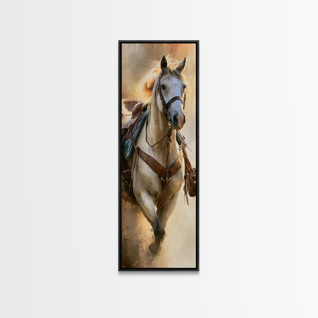 Dressage Horse in Refined Classical Pose Canvas Print, Equestrian Art, Green Wall Art, Living Room Decor, Fine Art, Equestrian, EQU-1x3-22