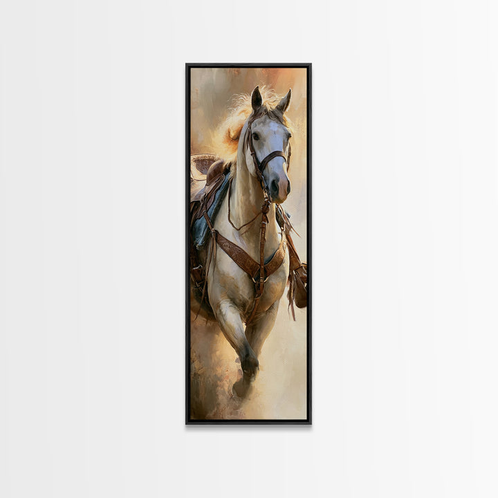 Dressage Horse in Refined Classical Pose Canvas Print, Equestrian Art, Green Wall Art, Living Room Decor, Fine Art, Equestrian, EQU-1x3-22