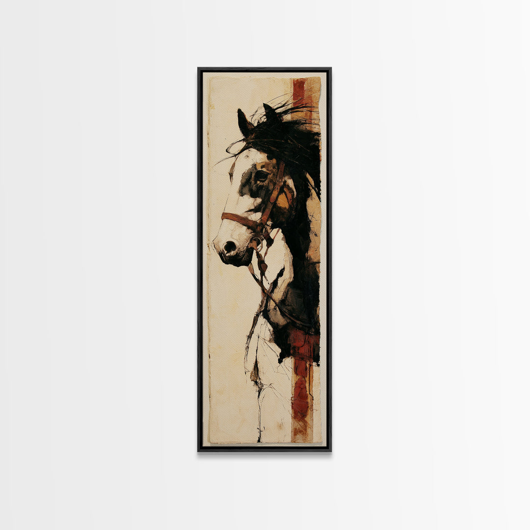 Minimal Horse Contour Drawing on Cream Paper Canvas Print, Equestrian Art, Oil Painting, Living Room Decor, Equestrian, EQU-1x3-73