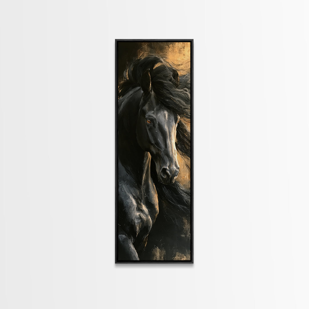 Black Horse Portrait on Deep Charcoal Background Canvas Print, Equestrian Art, Luxury Decor, Living Room Decor, Equestrian, EQU-1x3-86