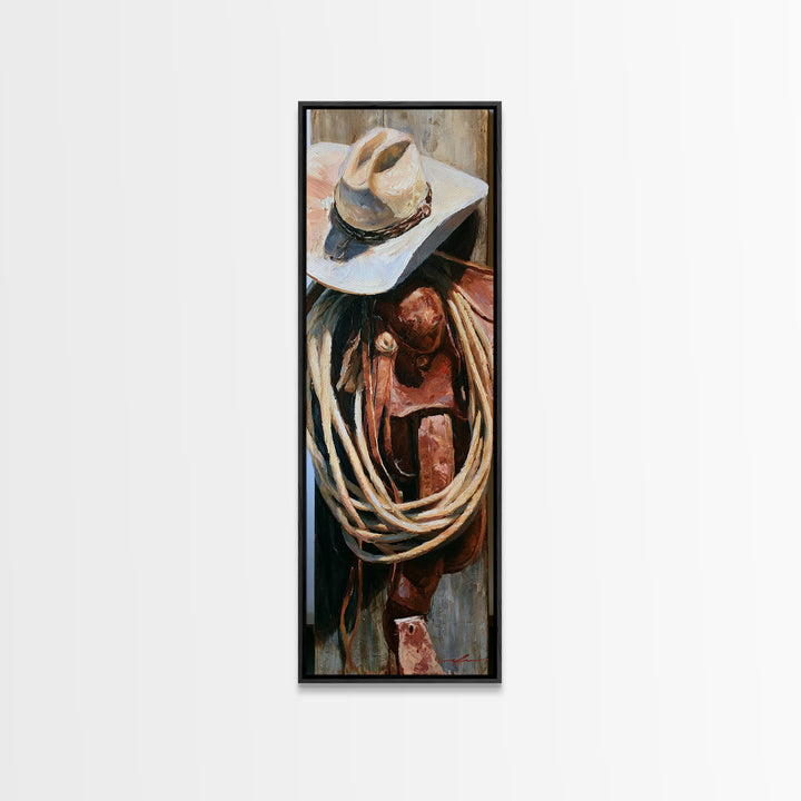 Cowgirl Hat and Reins Still Life Canvas Print, Equestrian Art, Gallery Wall, Living Room Decor, Fine Art, Equestrian, EQU-1x3-95