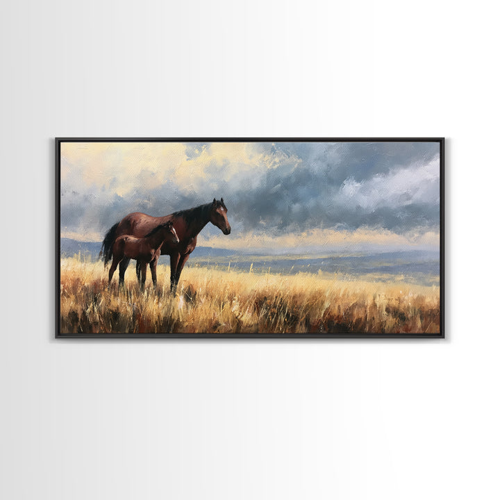 Horse and Foal Canvas Print, Equestrian Art, Contemporary Art, Living Room Decor, Fine Art, Equestrian, Farmhouse Decor, EQU-2x1-32