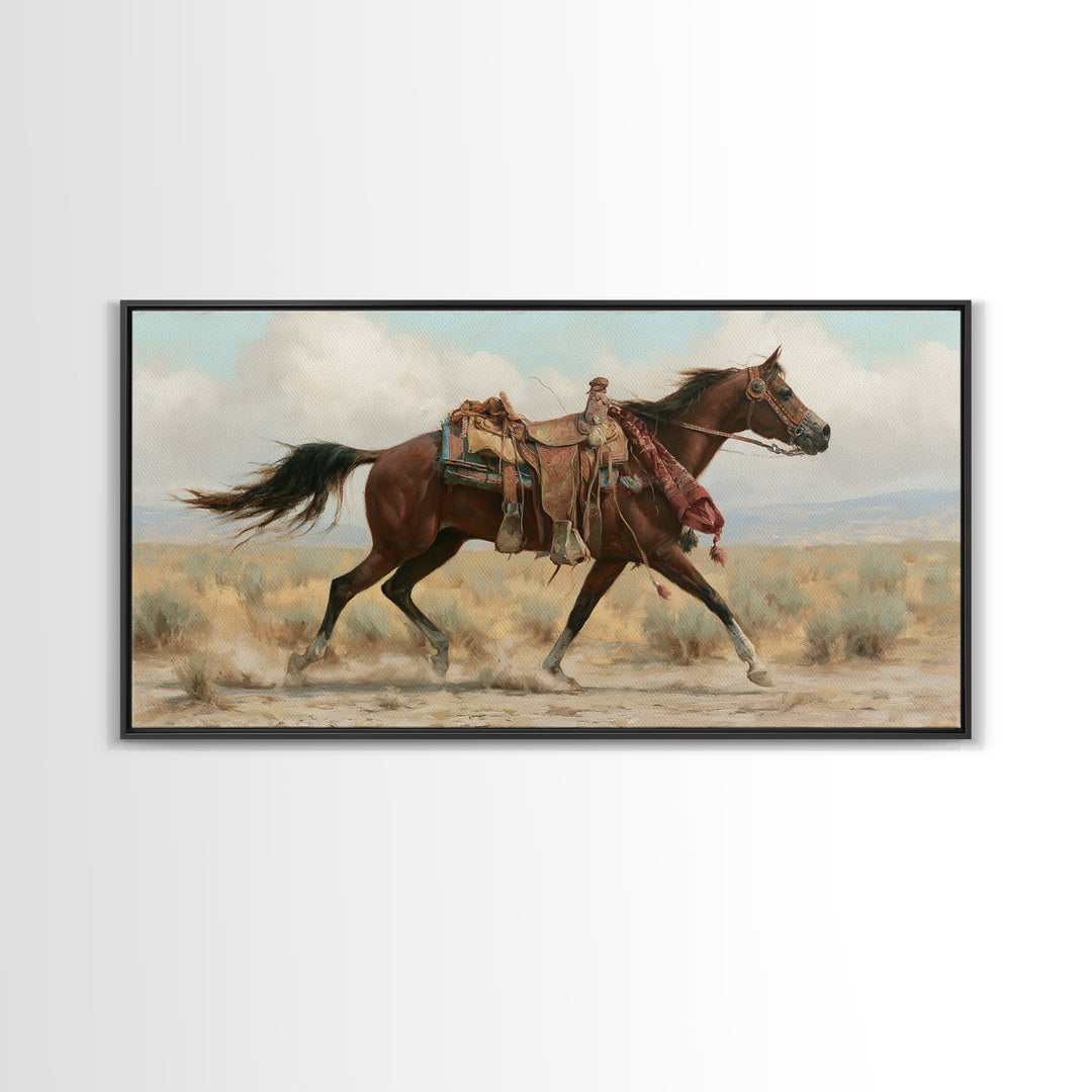 Arabian Horse with Ornate Tack and Silk Framed Canvas Print, Equestrian Art, Contemporary Art, Living Room Decor, Equestrian, EQU-2x1-83
