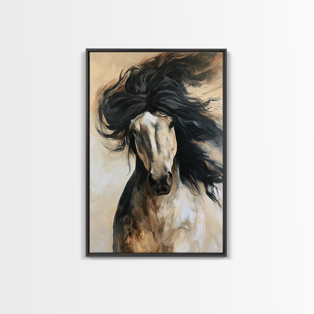 Horse Mane Flowing Like Abstract Waves Framed Canvas Print, Equestrian Art, Room Decor, Living Room Decor, Fine Art, Equestrian, EQU-2x3-51