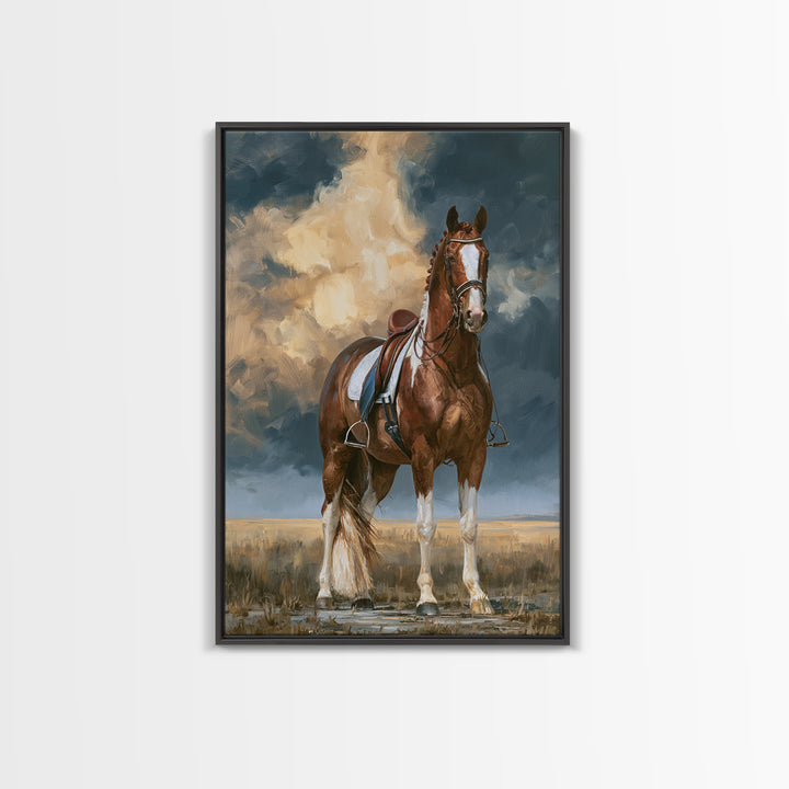 Dressage Horse in Refined Classical Pose Framed Canvas Print, Equestrian Art, Large Wall Art, Living Room Decor, Equestrian, EQU-2x3-90