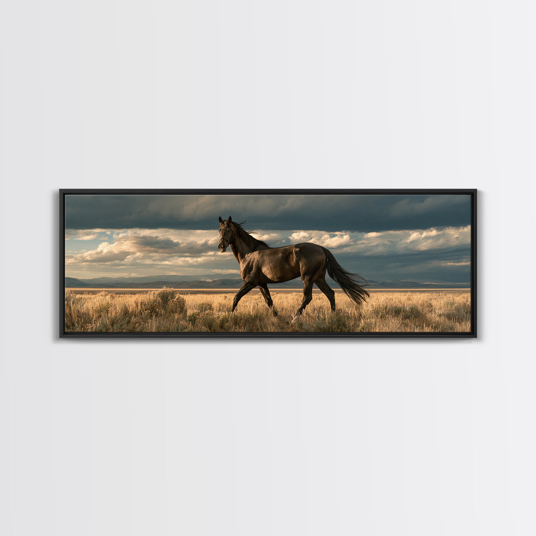 Dressage Horse in Refined Classical Pose Framed Canvas Print, Equestrian Art, Oil Painting, Living Room Decor, Equestrian, EQU-3x1-2