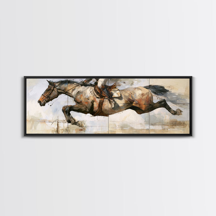 Show Jumping Horse Mid Leap Framed Canvas Print, Equestrian Art, Boho Decor, Living Room Decor, Fine Art, Equestrian, EQU-3x1-23