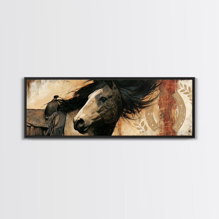 Equestrian Crest with Laurel and Horseshoe Canvas Print, Equestrian Art, Canvas Wall Art, Living Room Decor, Equestrian, EQU-3x1-38