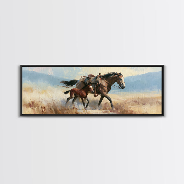 Horse and Foal Canvas Print, Equestrian Art, Green Wall Art, Living Room Decor, Fine Art, Equestrian, Statement Artwork, EQU-3x1-4