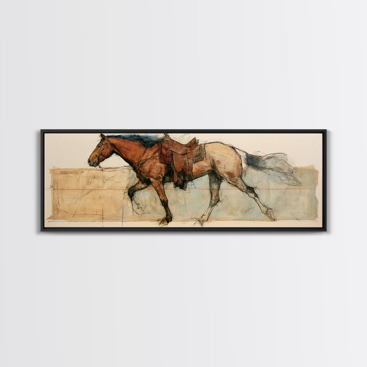 Minimal Horse Contour Drawing on Cream Paper Canvas Print, Equestrian Art, Digital Print, Living Room Decor, Equestrian, EQU-3x1-5
