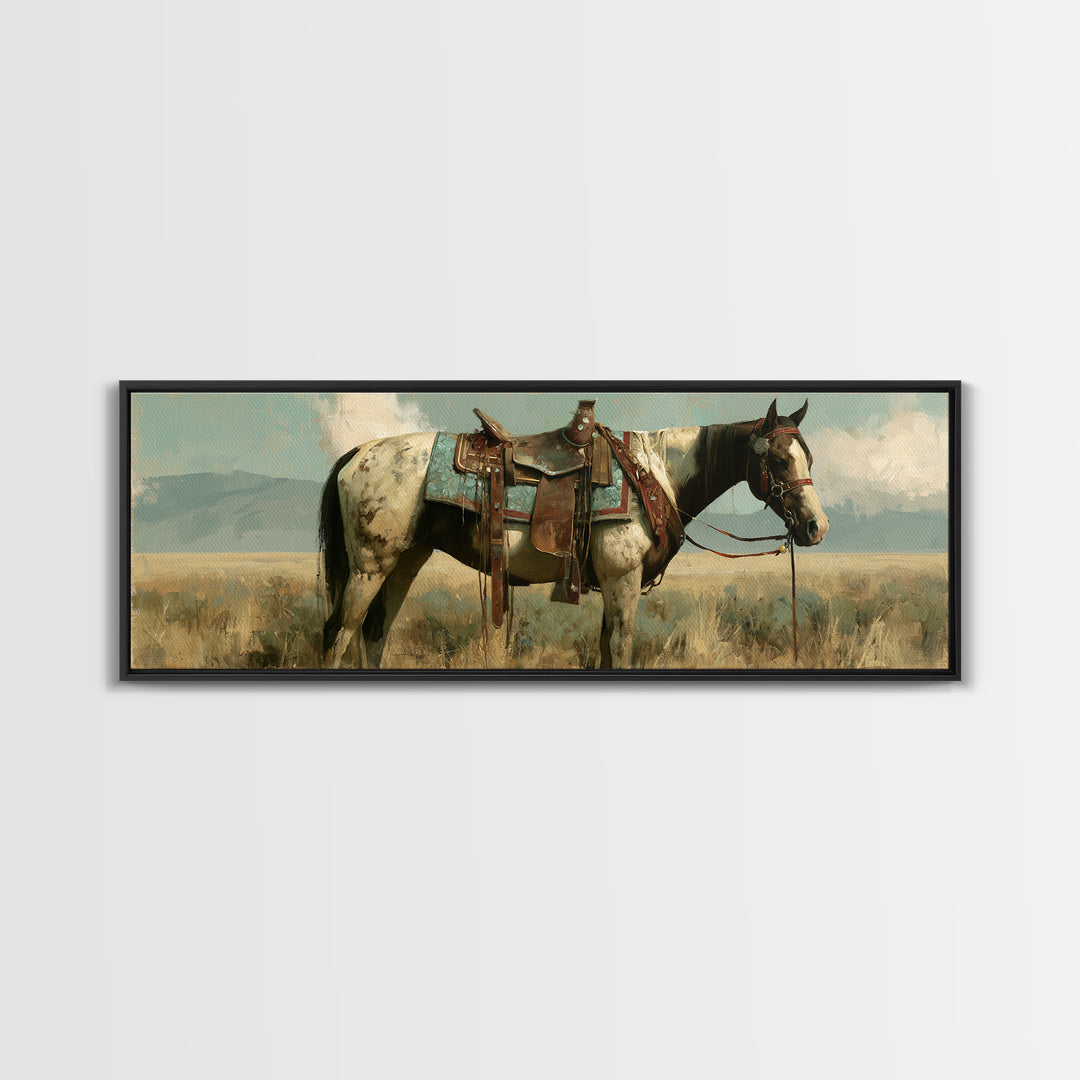 Arabian Horse with Ornate Tack and Silk Framed Canvas Print, Equestrian Art, Contemporary Art, Living Room Decor, Equestrian, EQU-3x1-55