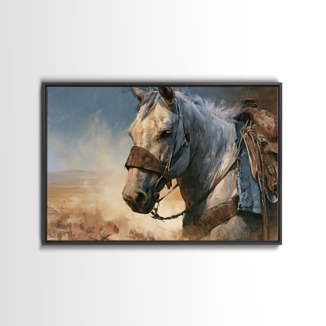 Horse Head Rendered Framed Canvas Print, Equestrian Art, Farmhouse Decor, Living Room Decor, Equestrian, French Country Decor, EQU-3x2-10