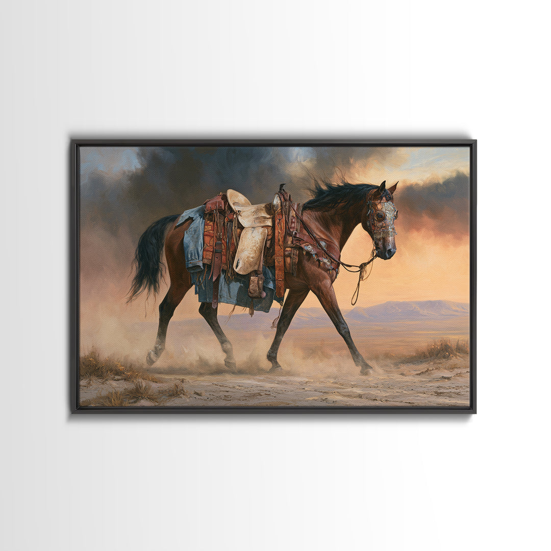 Arabian Horse with Ornate Tack and Silk Framed Canvas Print, Equestrian Art, Western Wall Art, Living Room Decor, Equestrian, EQU-3x2-19