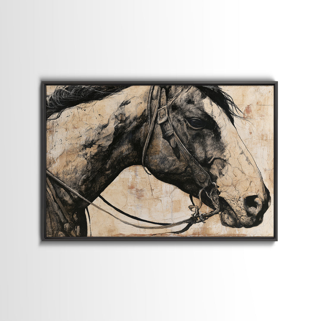 Horse Head Rendered Canvas Print, Equestrian Art, Western Decor, Living Room Decor, Abstract Art, Equestrian, EQU-3x2-58