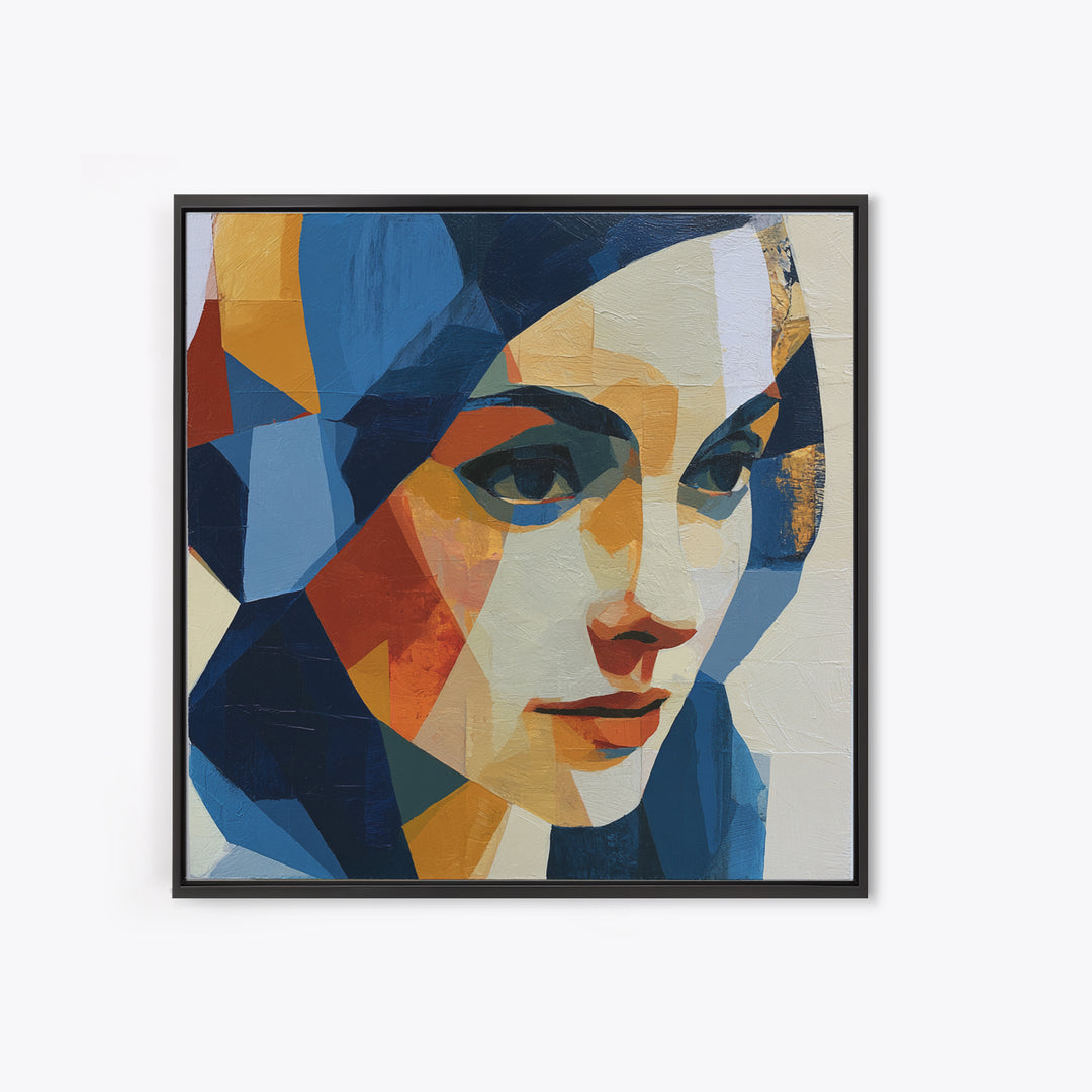 Woman in Blue with Dramatic Expressive Eyes Framed Canvas Print, Expressionist Art, Living Room Decor, Fine Art, Expression, EXP-1x1-16