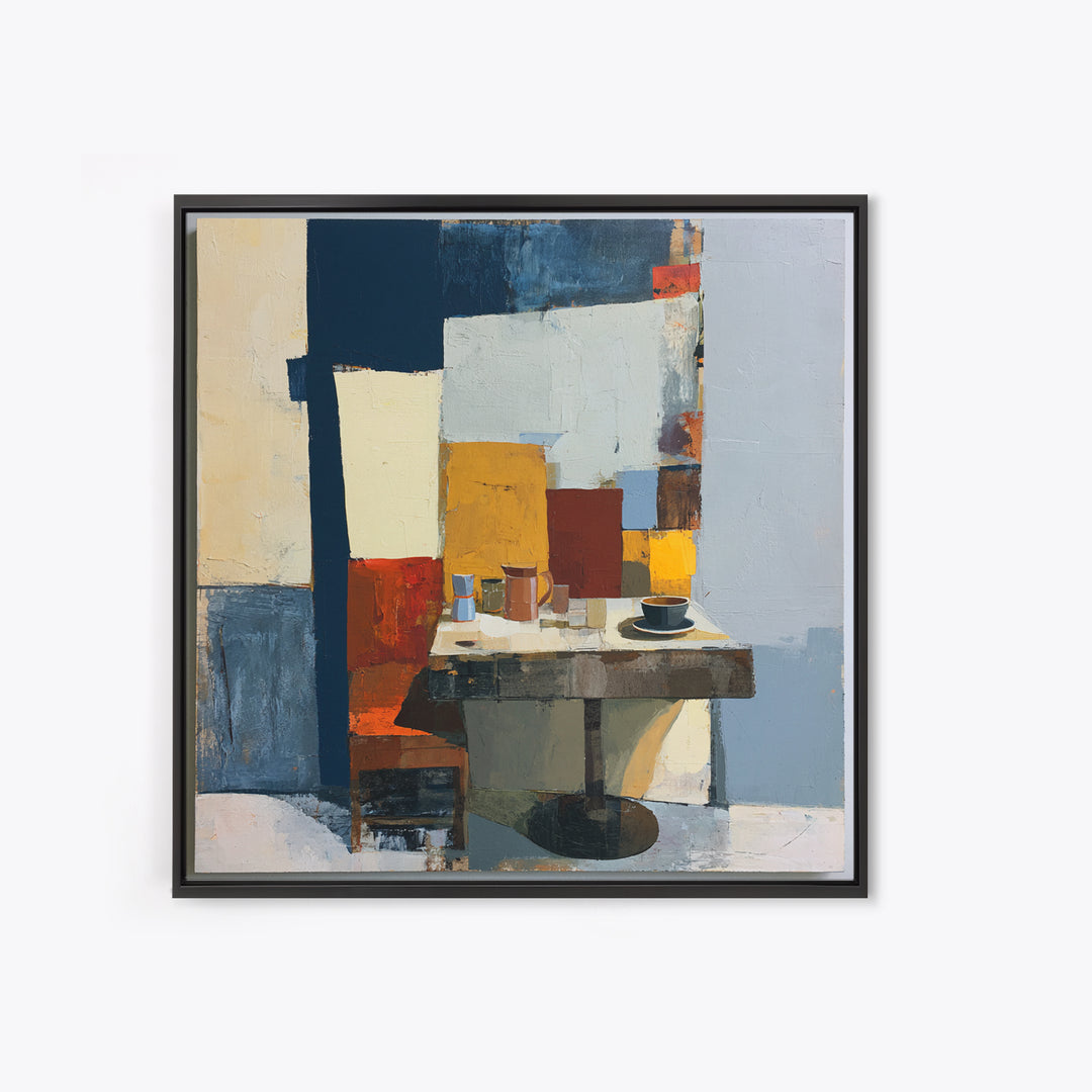 Lonely Caf Table Framed Canvas Print, Expressionist Art, Textured Painting, Living Room Decor, Fine Art, Expression, EXP-1x1-29