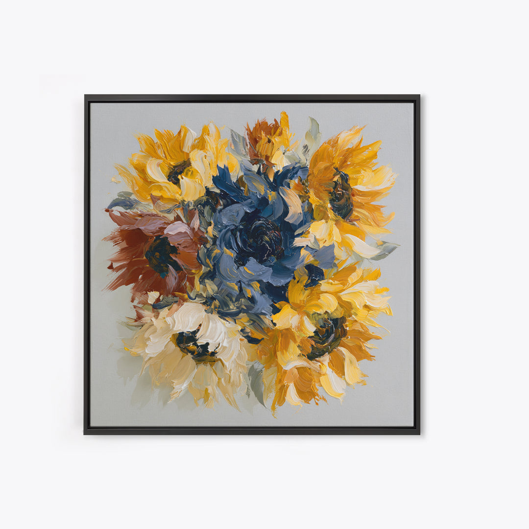 Sunflowers Twisting in Intense Painted Energy Canvas Print, Expressionist Art, Gallery Decor, Living Room Decor, Expression, EXP-1x1-32