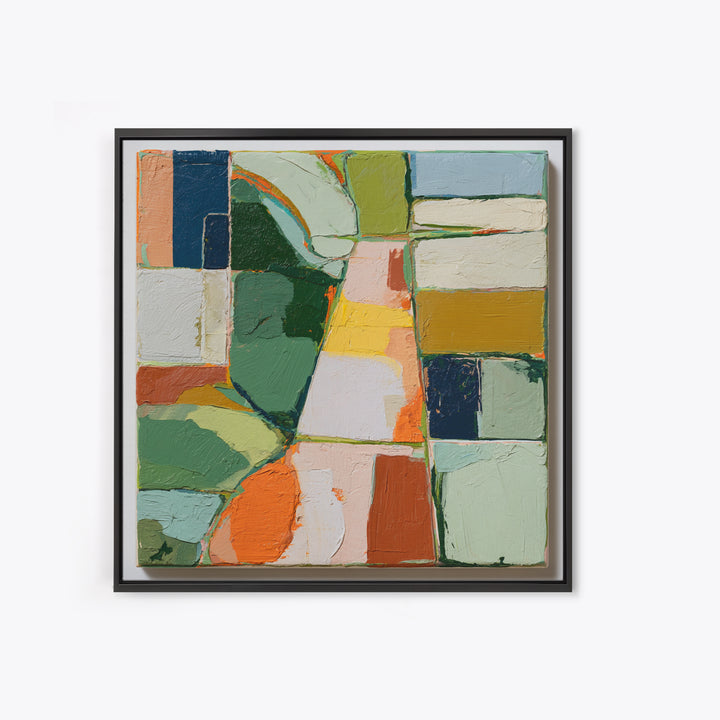 Garden Path with Thick Green and Orange Framed Canvas Print, Expressionist Art, Gallery Decor, Living Room Decor, Expression, EXP-1x1-38