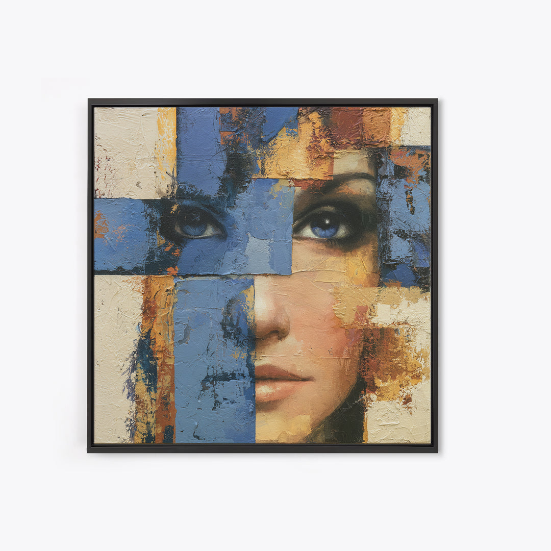 Woman in Blue with Dramatic Expressive Eyes Canvas Print, Expressionist Art, Room Decor, Living Room Decor, Expression, EXP-1x1-40