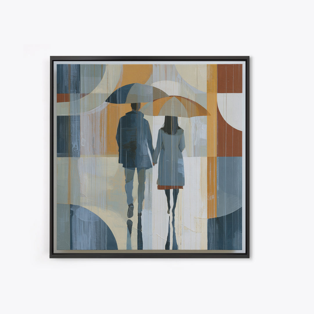 Couple Walking Through Rain Framed Canvas Print, Expressionist Art, Abstract Wall Art, Living Room Decor, Fine Art, Expression, EXP-1x1-47