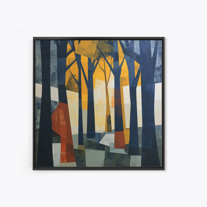 Dark Forest with Angular Trees and Yellow Canvas Print, Expressionist Art, Gallery Wall Art, Living Room Decor, Expression, EXP-1x1-54