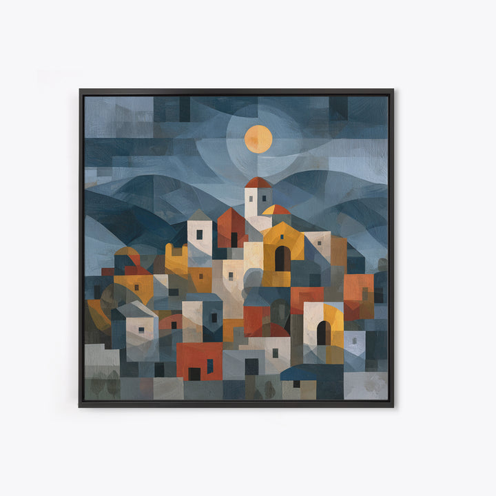Moonlit Village with Swirling Unnatural Color Canvas Print, Expressionist Art, Unique Wall Art, Living Room Decor, Expression, EXP-1x1-60