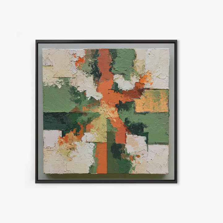Garden Path with Thick Green and Orange Framed Canvas Print, Expressionist Art, Gallery Decor, Living Room Decor, Expression, EXP-1x1-62