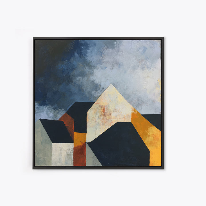 Storm Clouds Above Sharp Black Rooftops Framed Canvas Print, Expressionist Art, Neutral Decor, Living Room Decor, Expression, EXP-1x1-63