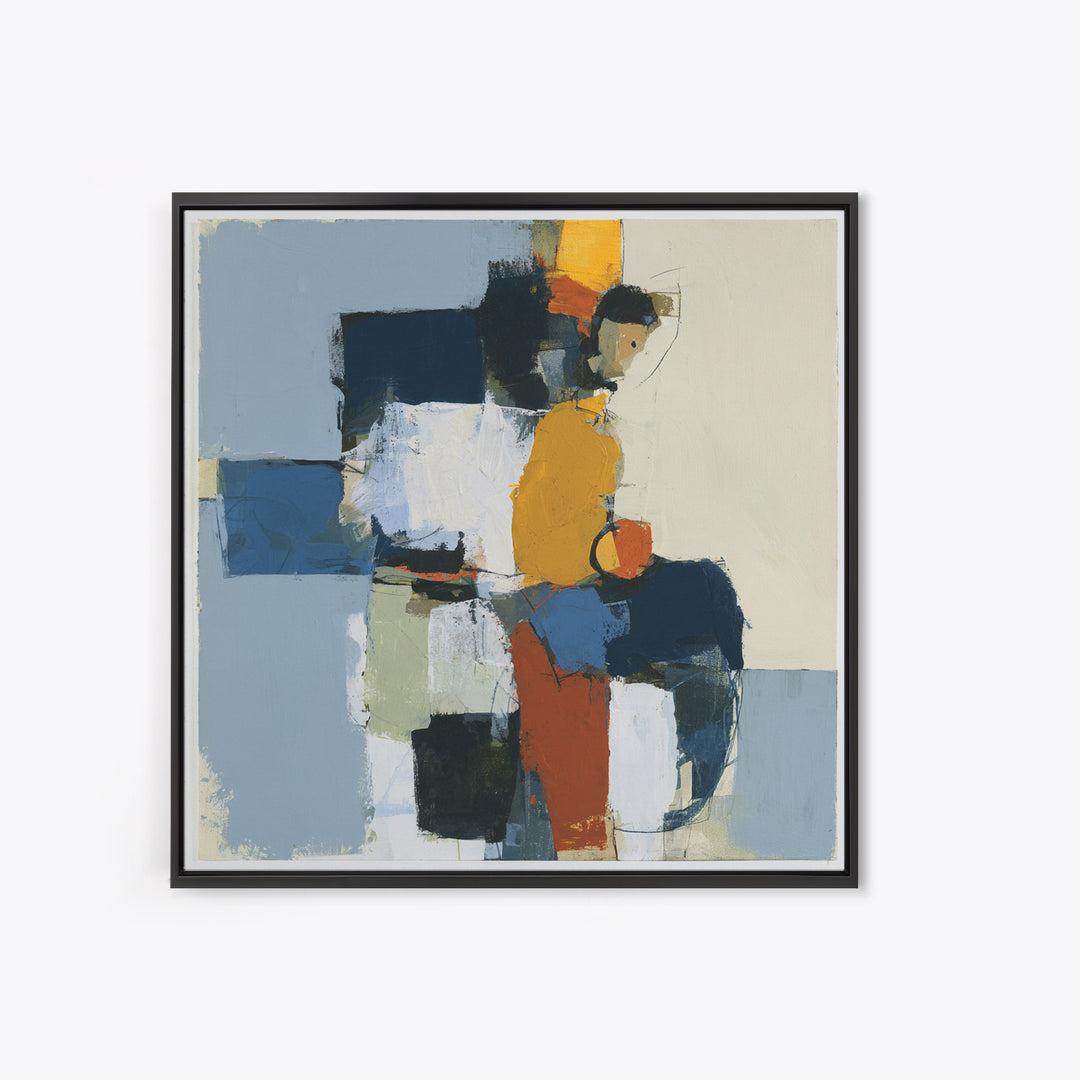 Seated Figure with Raw Gestural Outlines Framed Canvas Print, Expressionist Art, Abstract Art, Living Room Decor, Expression, EXP-1x1-7