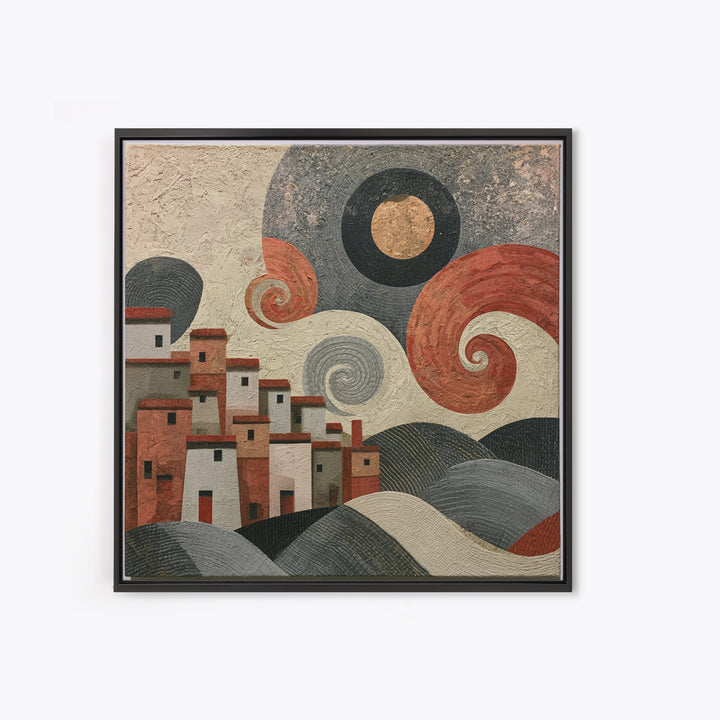 Moonlit Village with Swirling Unnatural Color Canvas Print, Expressionist Art, Moody Wall Art, Living Room Decor, Expression, EXP-1x1-84
