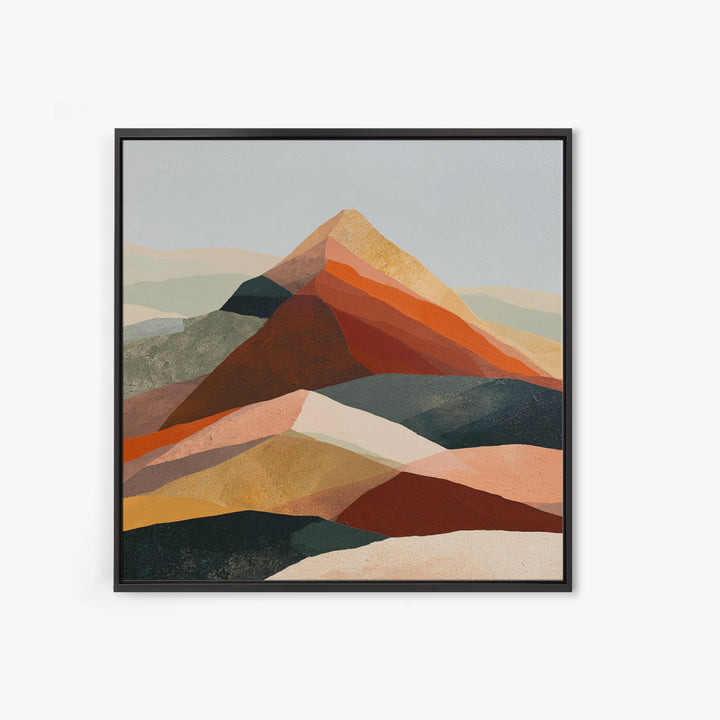 Mountain Landscape in Vibrating Color Bands Framed Canvas Print, Expressionist Art, Wall Art, Living Room Decor, Expression, EXP-1x1-93
