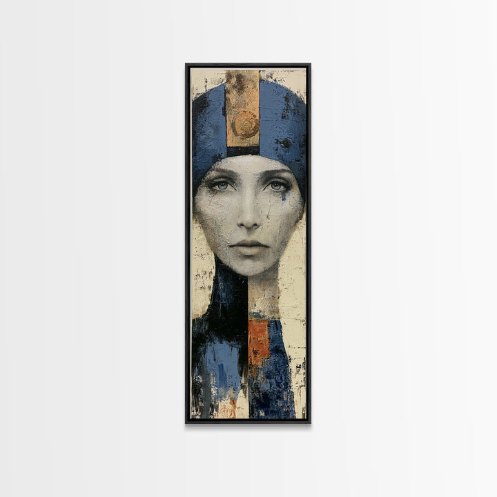 Woman in Blue with Dramatic Expressive Eyes Canvas Print, Expressionist Art, Painting, Living Room Decor, Fine Art, Expression, EXP-1x3-28
