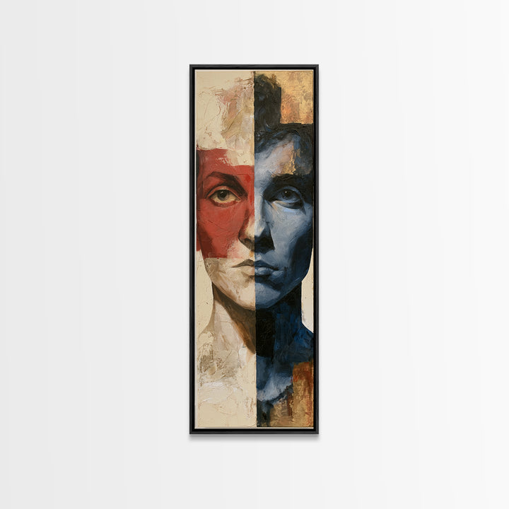 Emotional Portrait with Bold Red and Blue Canvas Print, Expressionist Art, Gallery Decor, Living Room Decor, Expression, EXP-1x3-38