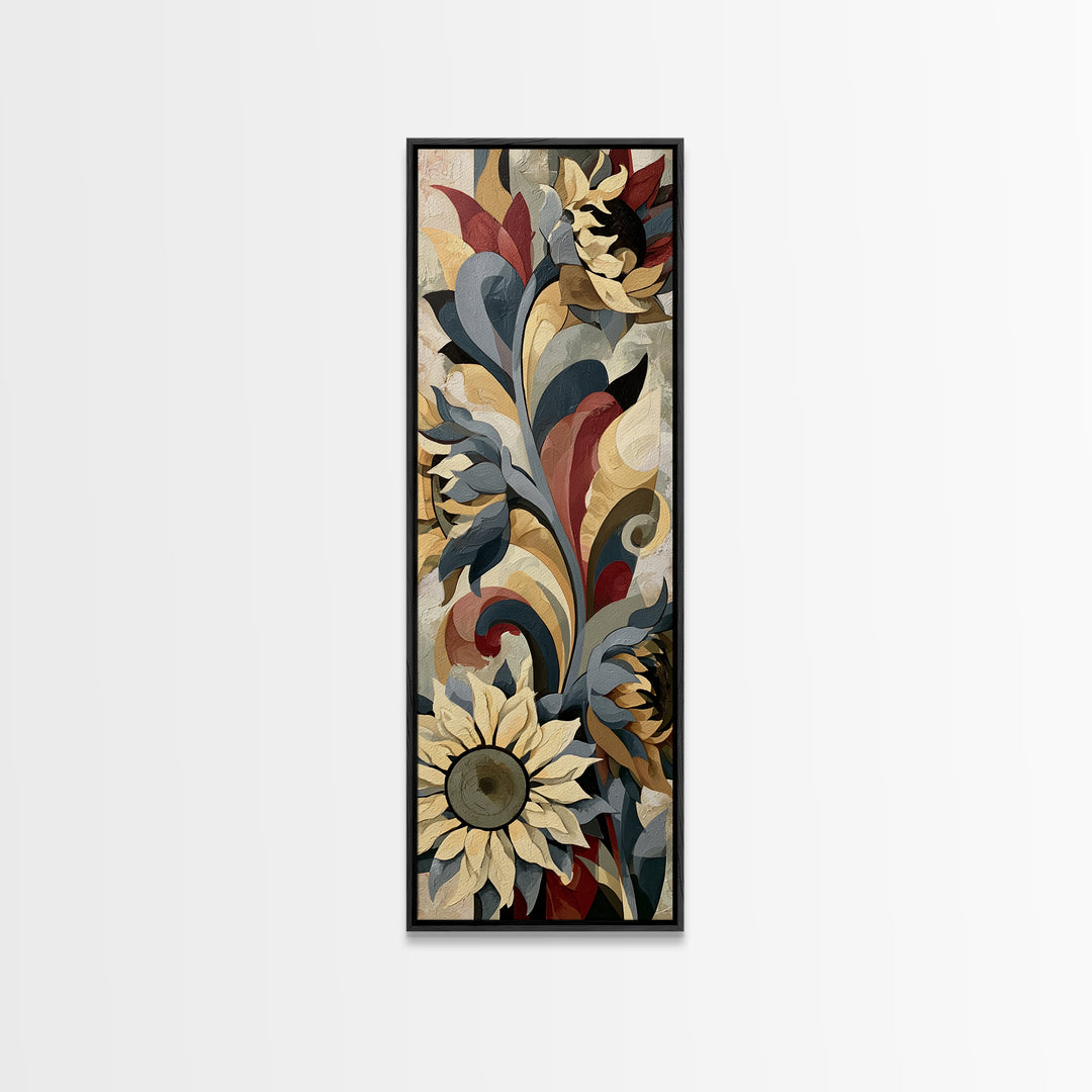 Sunflowers Twisting in Intense Painted Energy Canvas Print, Expressionist Art, Living Room Decor, Expression, EXP-1x3-44