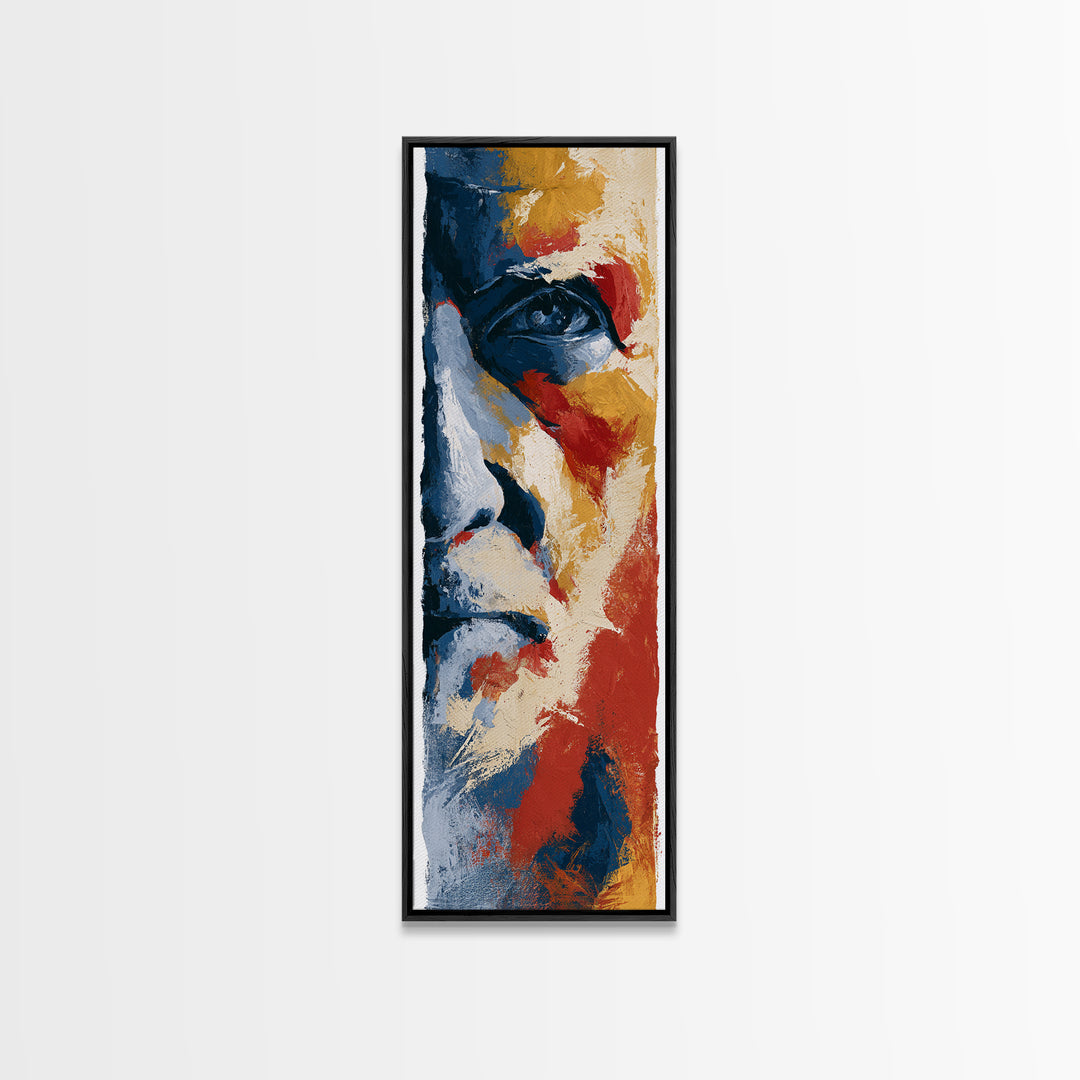 Emotional Portrait with Bold Red and Blue Canvas Print, Expressionist Art, Contemporary Art, Living Room Decor, Expression, EXP-1x3-86