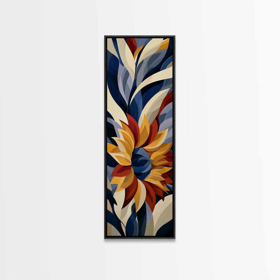 Sunflowers Twisting in Intense Painted Energy Canvas Print, Expressionist Art, Blue Wall Art, Living Room Decor, Expression, EXP-1x3-92
