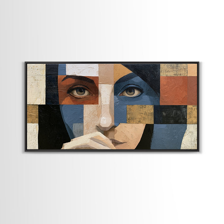 Woman in Blue with Dramatic Expressive Eyes Canvas Print, Expressionist Art, Room Decor, Living Room Decor, Expression, EXP-2x1-12
